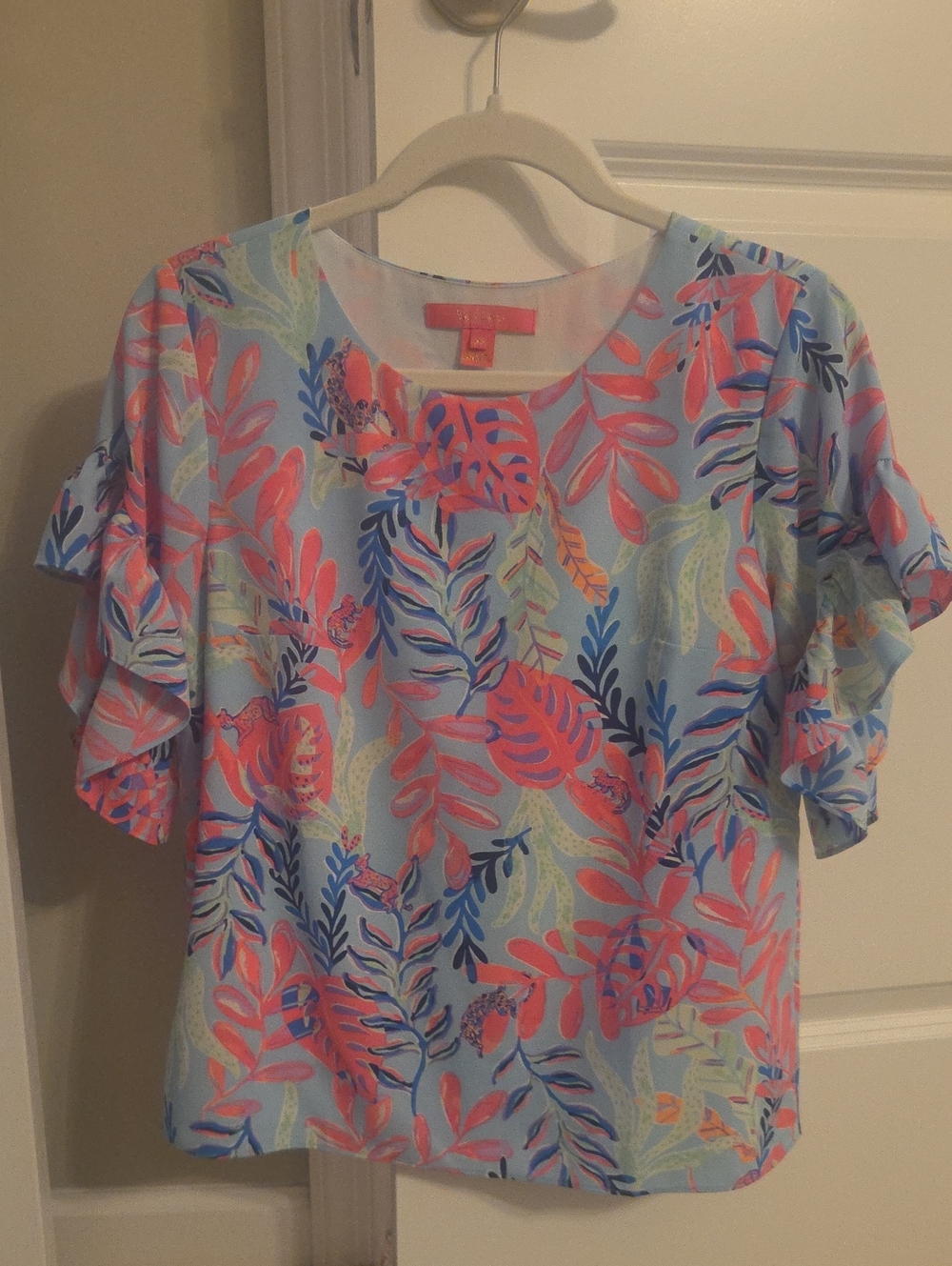 Lilly Pulitzer Blue Floral Ruffle Sleeve Women’s Top XS